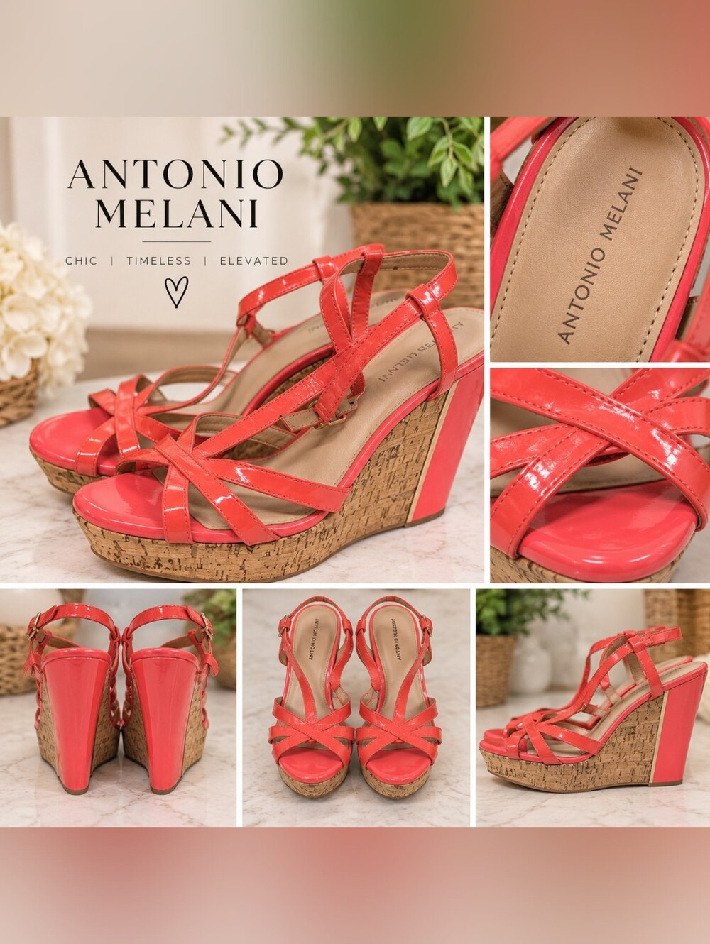 ANTONIO MELANI Coral Patent Cork Wedge Sandals